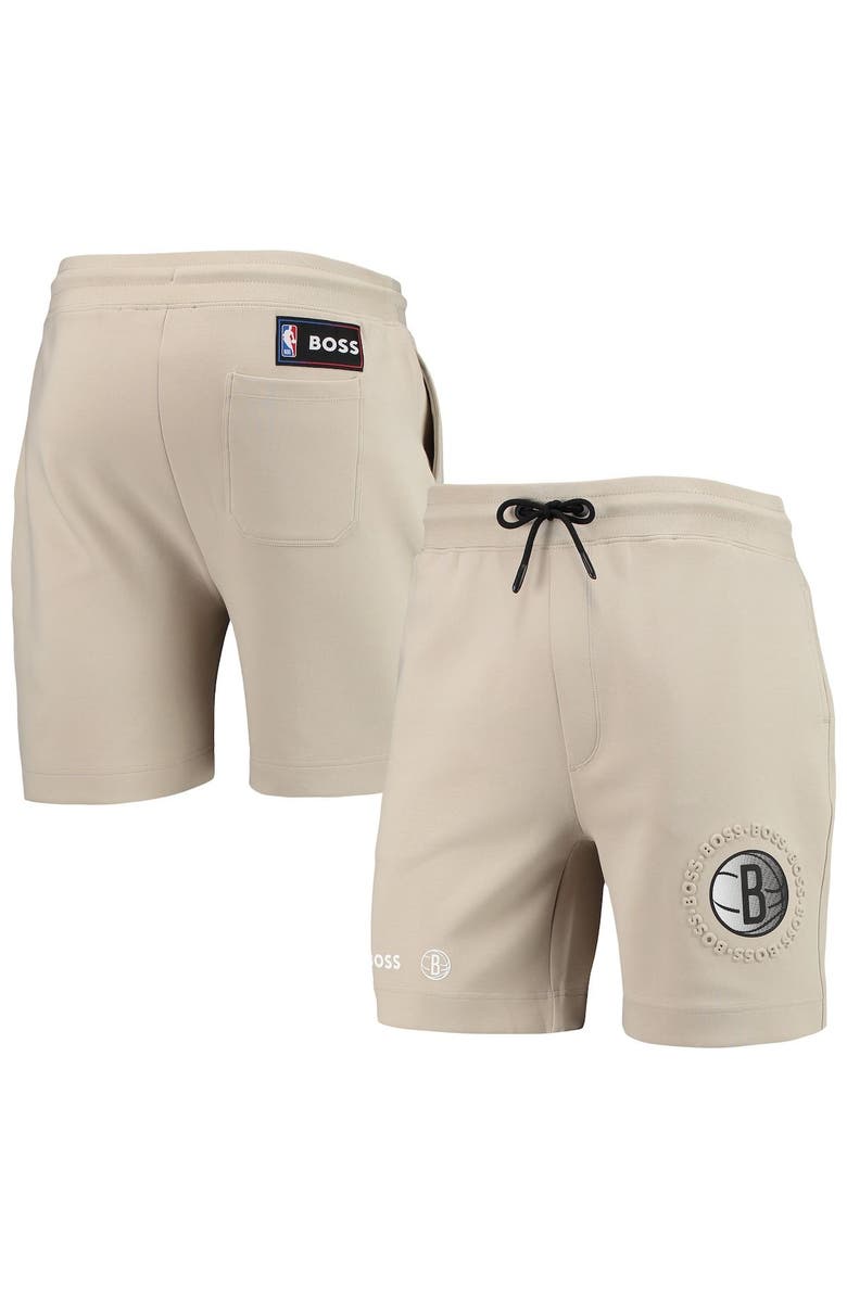 BOSS Men's NBA x Hugo Boss Oatmeal Brooklyn Nets Slam Shorts, Alternate, color, 