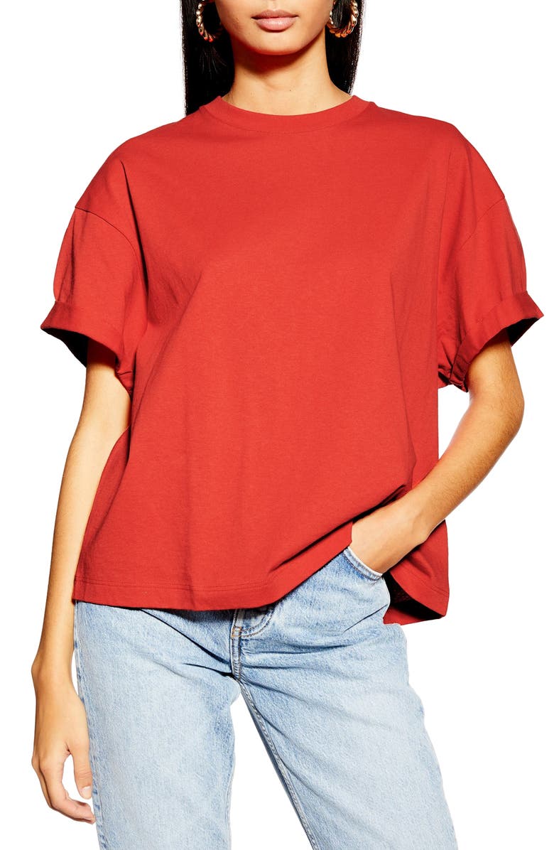 Topshop Boxy Roll Tee, Main, color, 