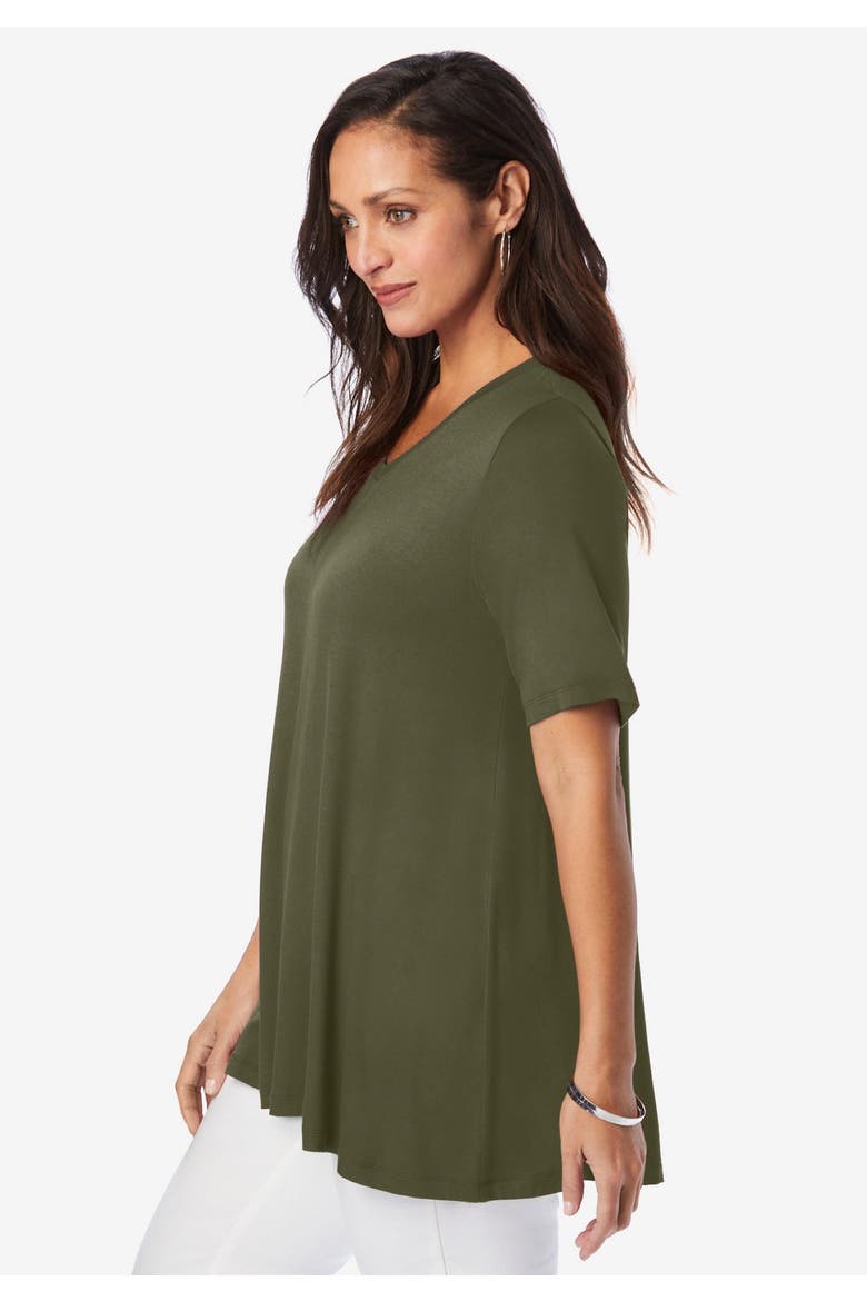 Stretch Knit V-Neck Swing Tunic, Alternate, color, NEW KHAKI