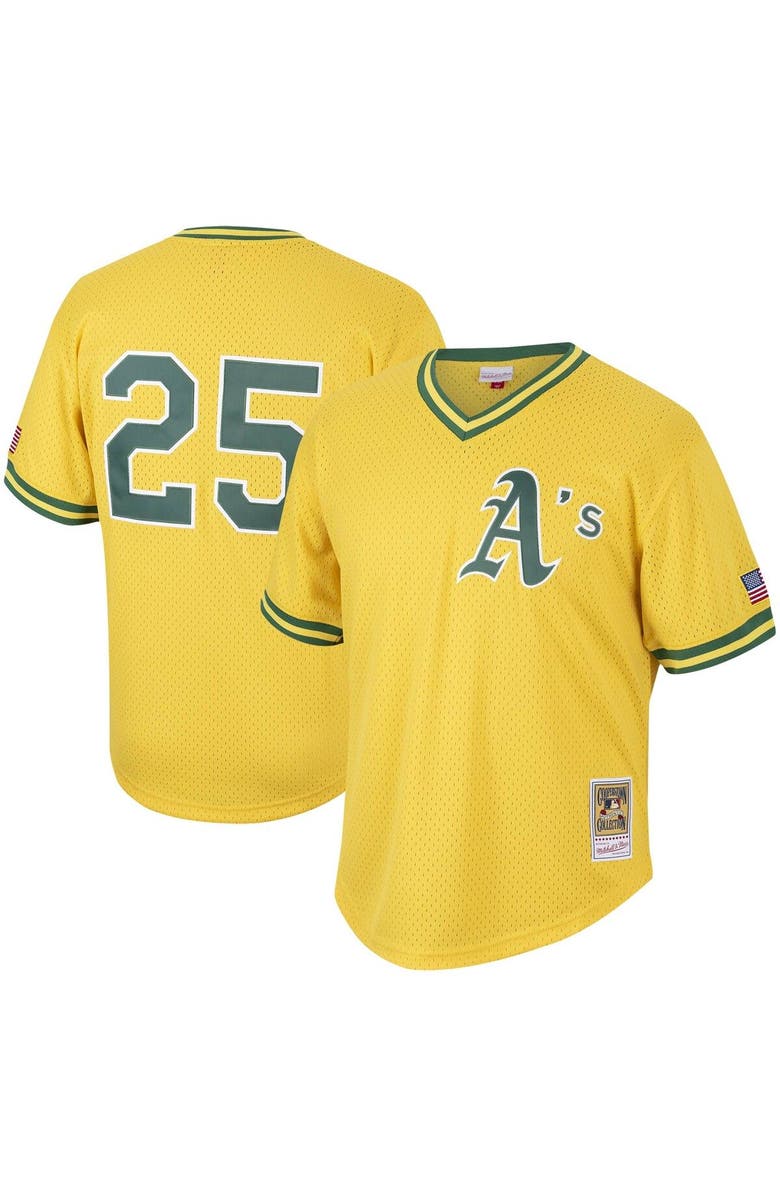 Mitchell & Ness Men's Mitchell & Ness Mark McGwire Gold Oakland Athletics Cooperstown Collection Mesh Batting Practice Jersey, Main, color, 