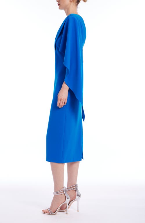 Badgley Mischka Draped One-shoulder Stretch Crepe Midi Dress In Cobalt