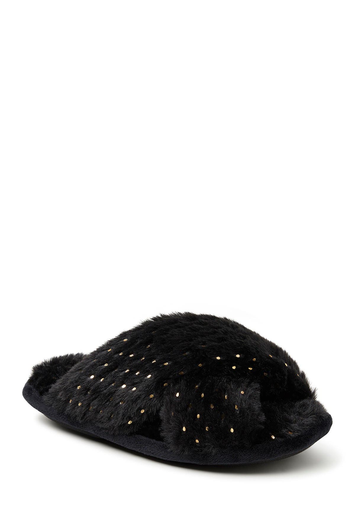 DEARFOAMS Ava Faux Fur Sparkle Crossband Slipper, Alternate, color, 
