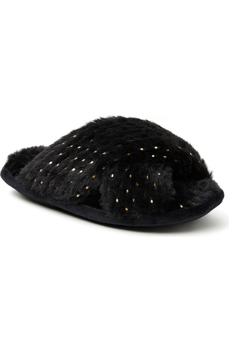 DEARFOAMS Ava Faux Fur Sparkle Crossband Slipper, Alternate, color,