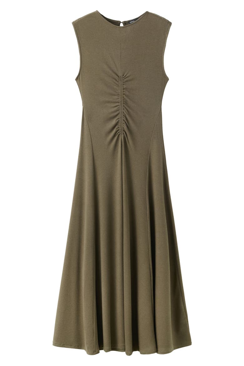 Ruched Sleeveless Midi Dress, Main, color, KHAKI GREEN