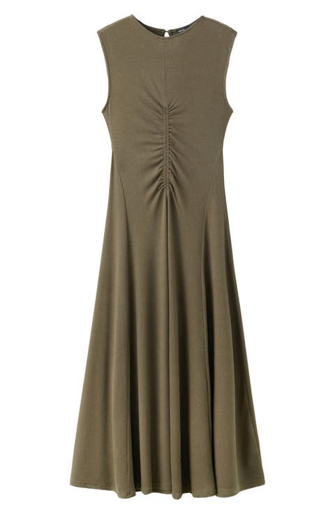 Ruched Sleeveless Midi Dress