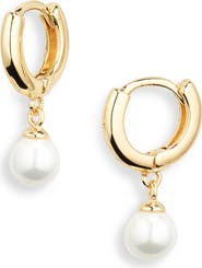 NORDSTROM RACK Faux Pearl Dangle Huggie Hoop Earrings