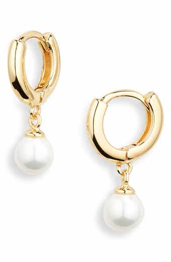 NORDSTROM RACK Faux Pearl Dangle Huggie Hoop Earrings