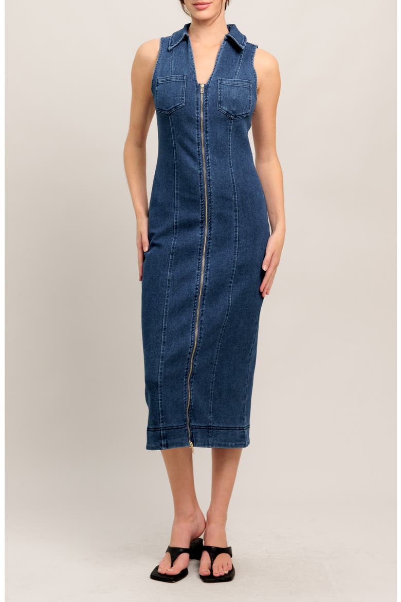 Sleeveless Denim Midi Dress, Main, color, MEDIUM INDIGO