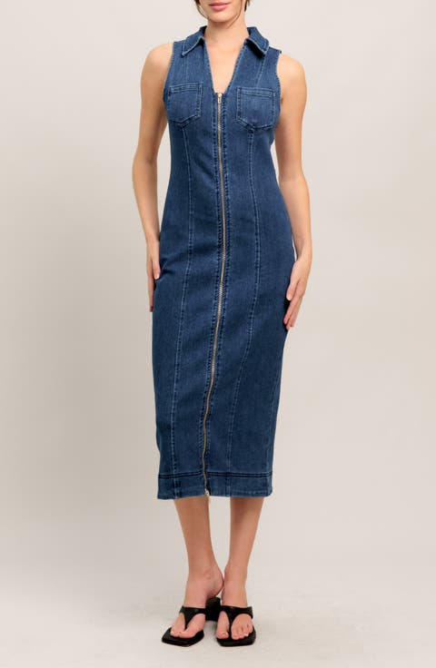Sleeveless Denim Midi Dress
