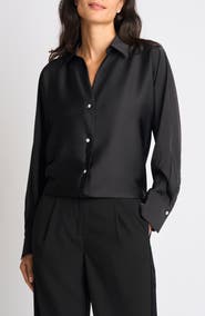 Halogen® Long Sleeve Button Front Satin Shirt
