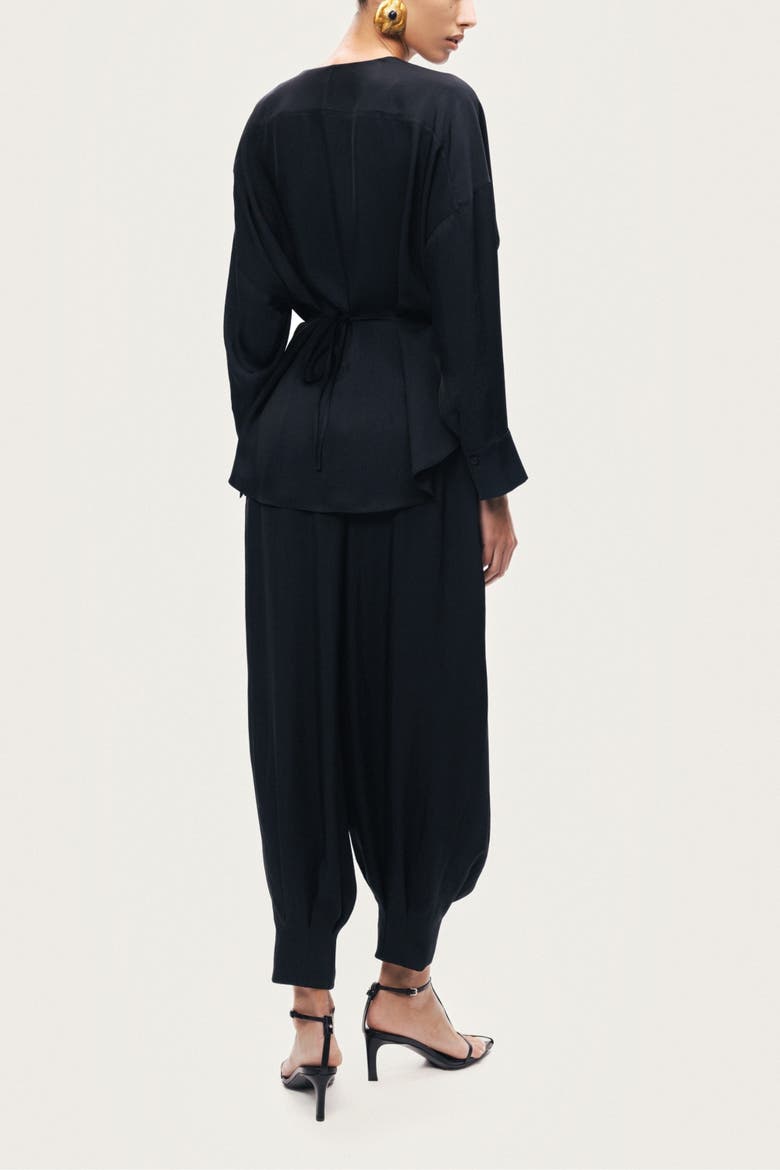 Draped Buckle-Detail Shirt, Alternate, color, Black
