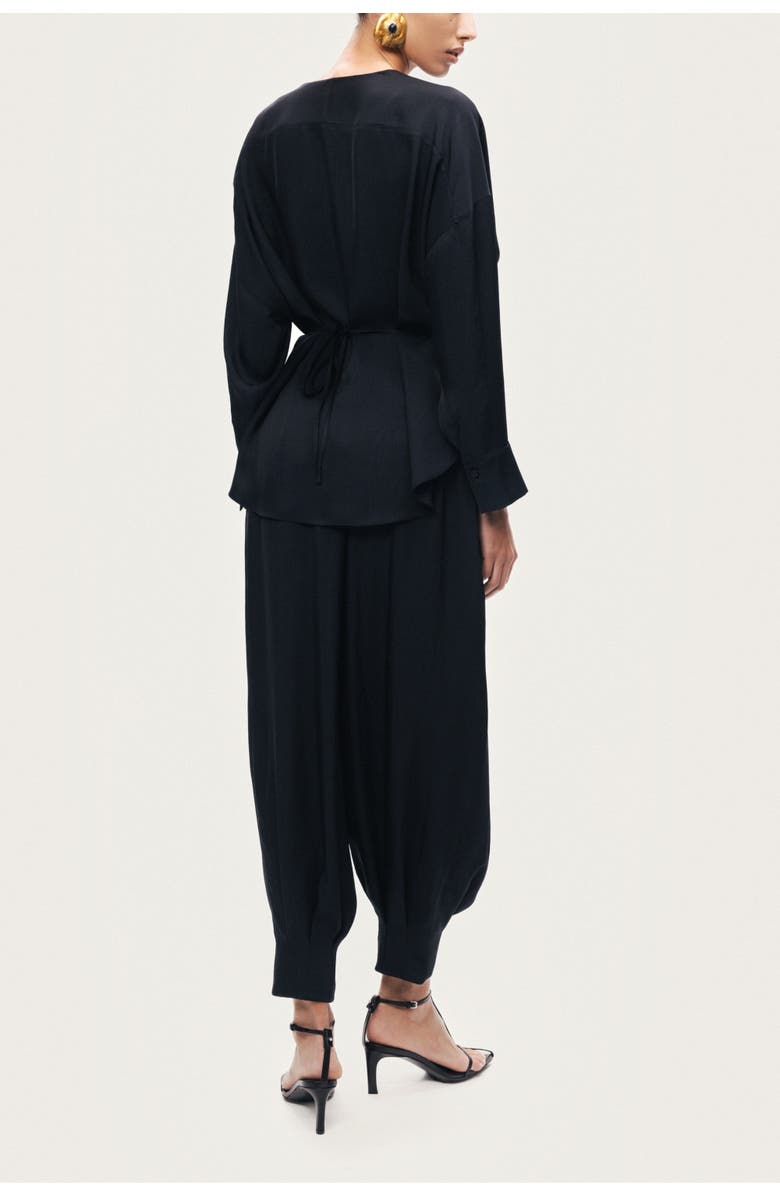 Nocturne Draped Buckle-Detail Shirt, Alternate, color, Black