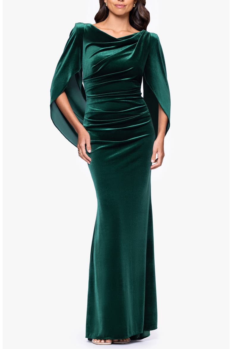 Drape Back Velvet Gown, Main, color, HUNTER