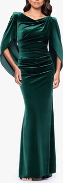 Betsy & Adam Drape Back Velvet Gown