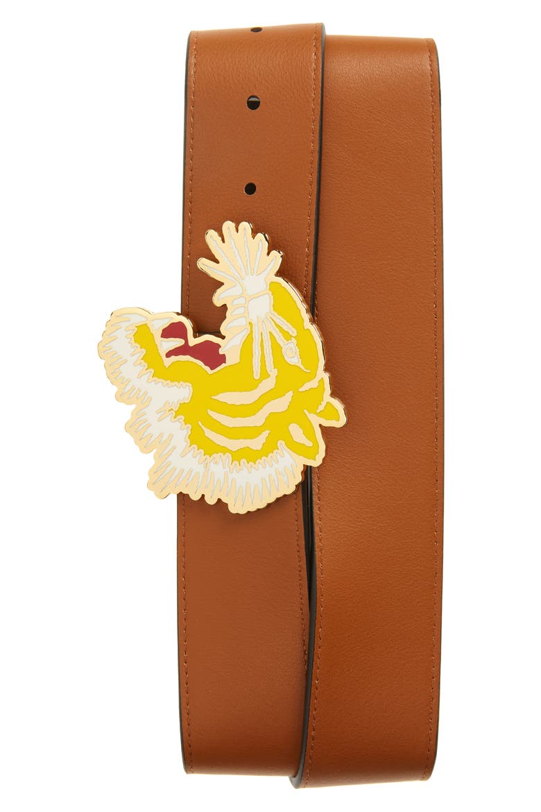 Tiger Buckle Reversible Leather Belt, Alternate, color, BLACK