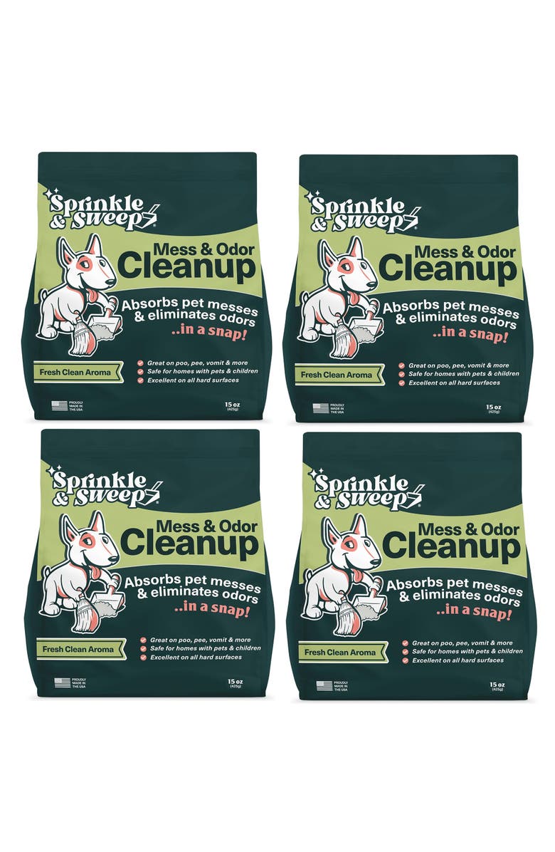 Sprinkle & Sweep Pet Mess and Cleanup Clumping Powder, 4 Pack, 15oz Bags, Main, color, Multicolored