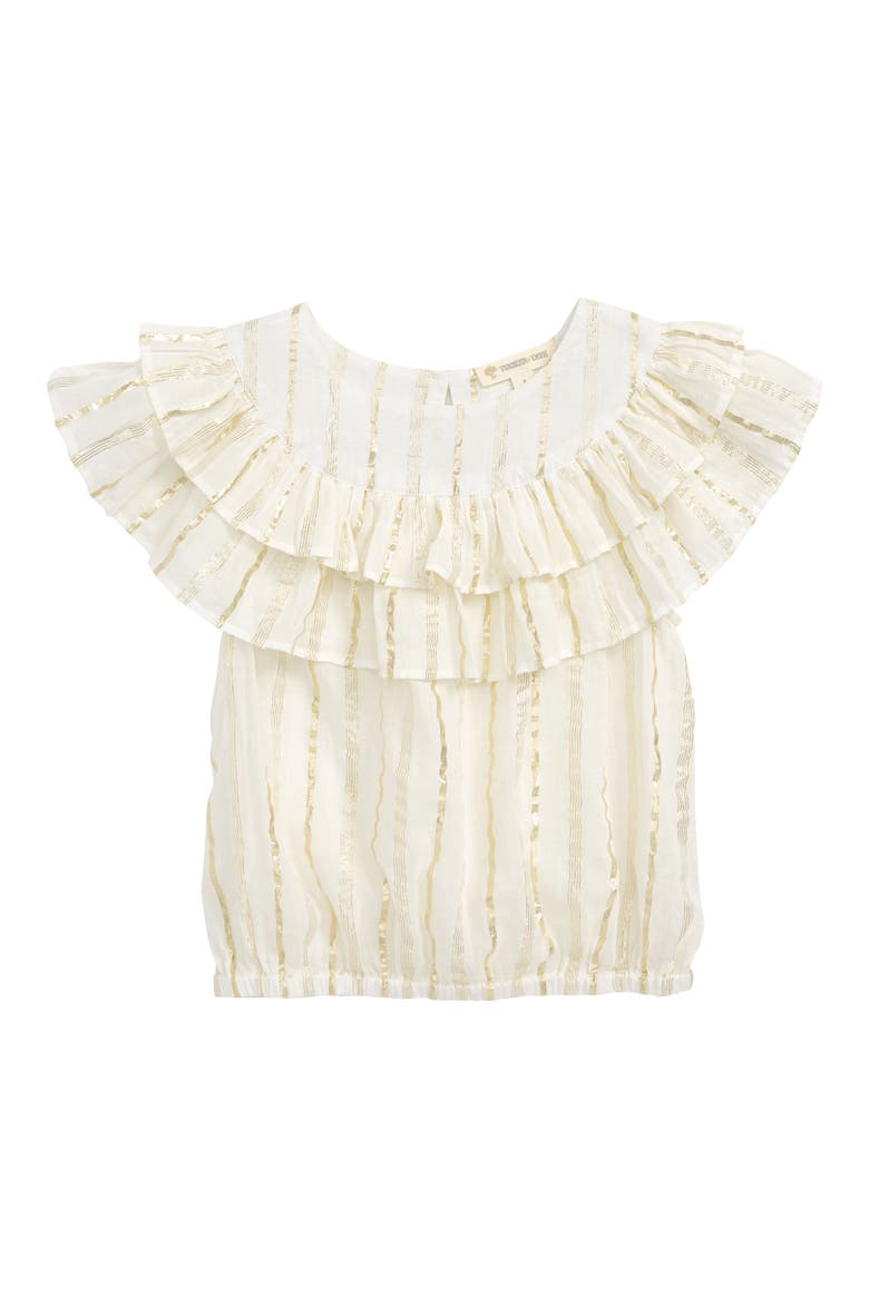 Ruffle Sparkle Top, Main, color, IVORY EGRET SPARKLE STRIPE