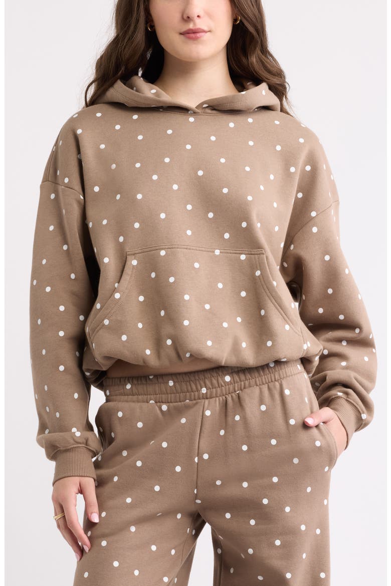 Printed Oversize Bubble Hem Hoodie, Main, color, BROWN T- WHITE COZY DOT