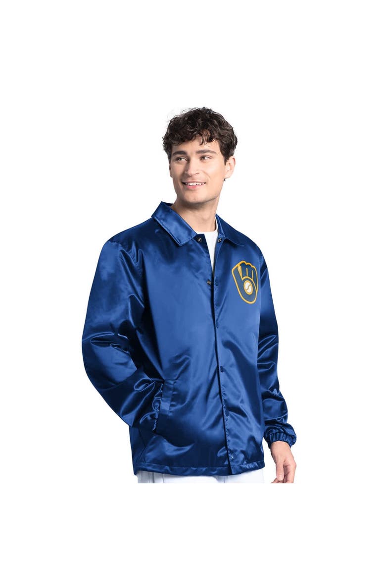 Men's Starter  Royal Milwaukee Brewers Cooperstown Collection Point Man Full-Snap Coaches Jacket, Alternate, color, Royal