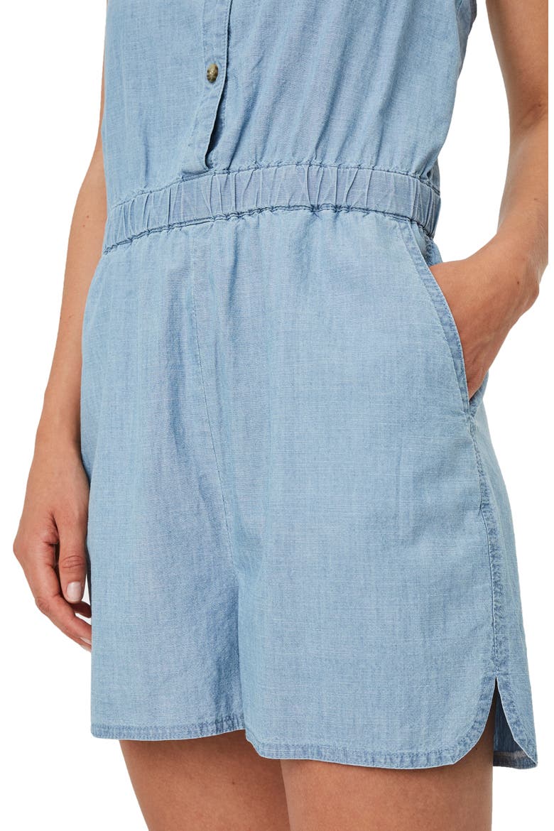 Cary Chambray Organic Cotton Romper, Alternate, color, LIGHT BLUE DENIM