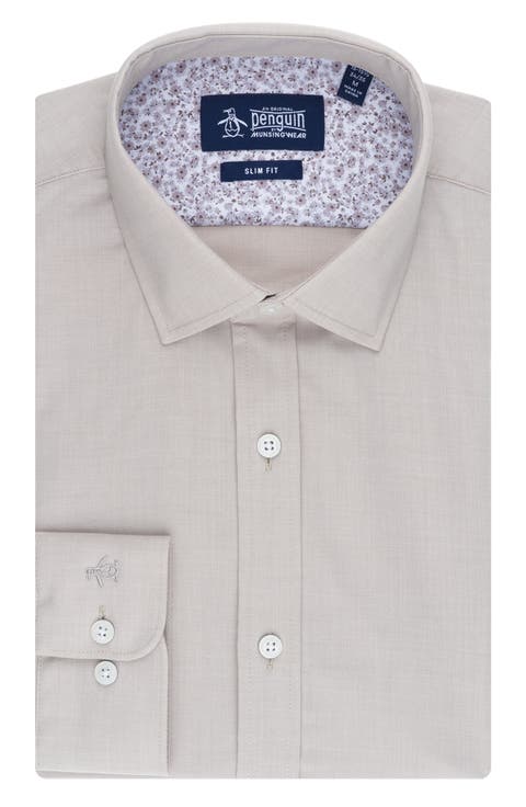 Big & Tall Melange Floral Trim Slim Fit Dress Shirt