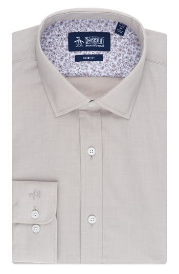 Original Penguin Melange Floral Trim Slim Fit Dress Shirt In Frosted Almond
