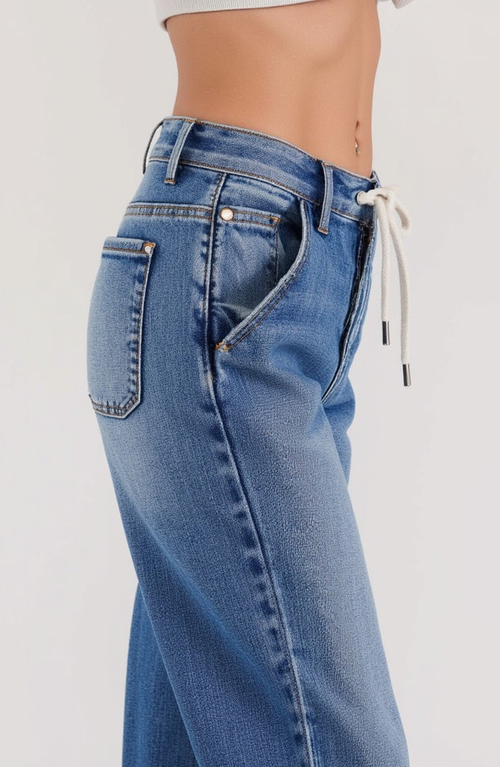 Modenaire High Waist Wide Leg Jeans With Statement Cuffs In Light Wash
