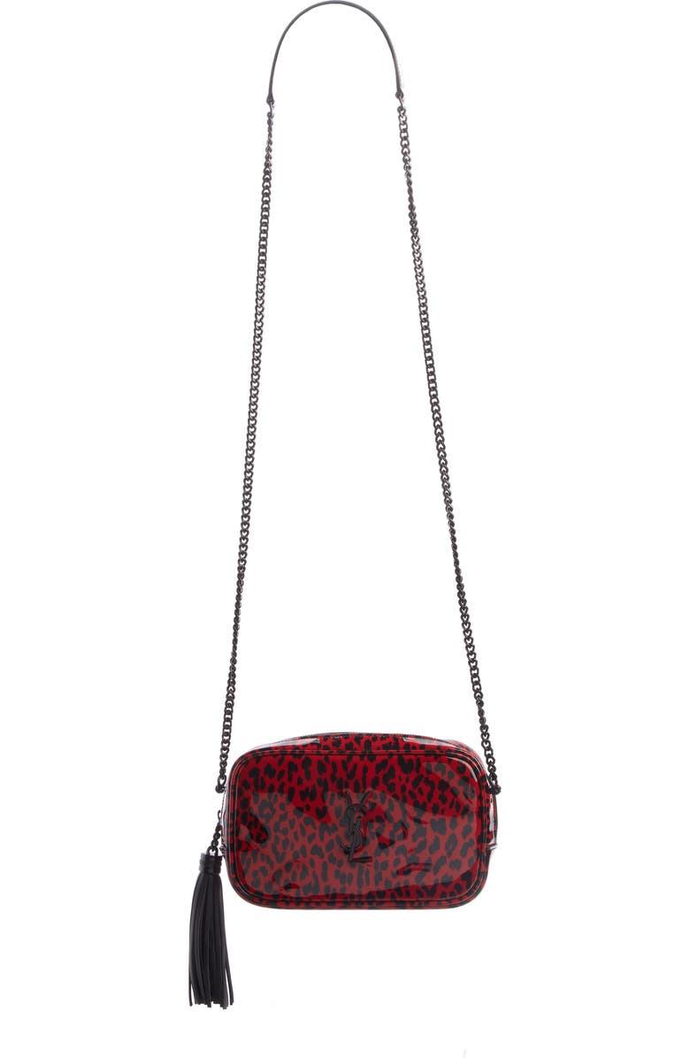 Saint Laurent Mini Lou Leopard Print Patent Leather Camera Bag, Main, color,