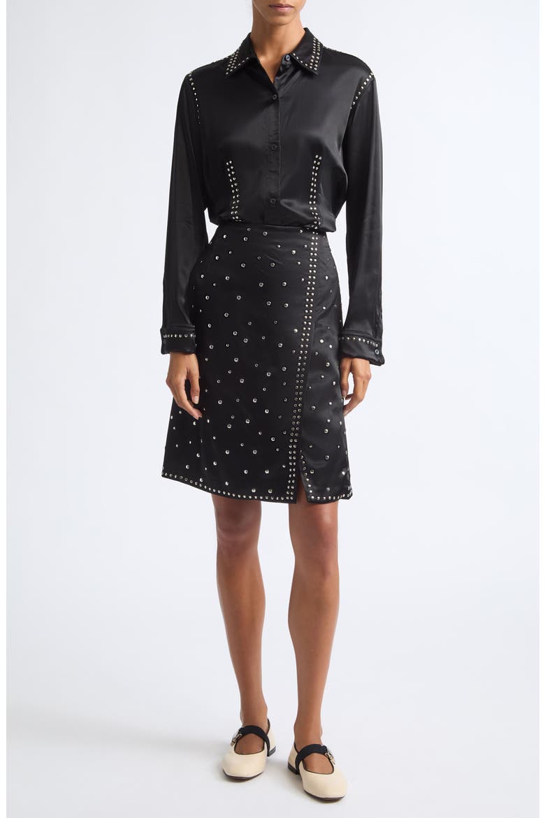 Mystic Studded Satin Shirt, Alternate, color, BLACK