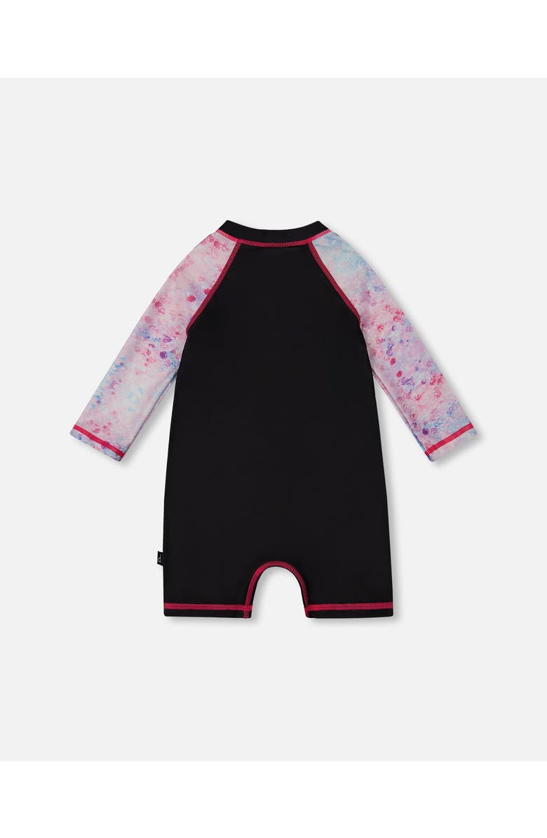 Deux par Deux Little Girl's Printed Long Sleeve One-Piece Rashguard Black And Multicolored Butterflies, Alternate, color,