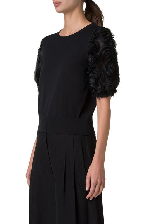 Akris Punto 3d Floral Puff Sleeve Knit Top In Black
