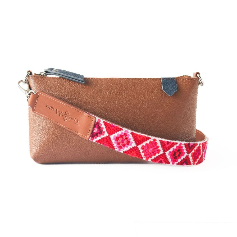 Mai Woven Bag Strap - Poppy with Leather, Alternate, color, Tan Leather