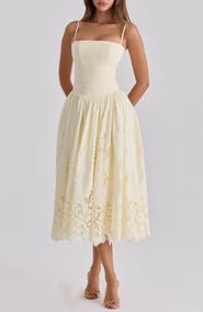 HOUSE OF CB Ysabella Lace Skirt Stretch Cotton Cocktail Dress