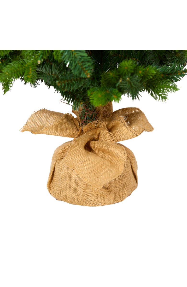 NEARLY NATURAL 5-ft Fraser Fir Natural Look Artificial Christmas Tree with 190 Clear LED Lights, a Burlap Base and 1217 Bendable Branches, Alternate, color, Green