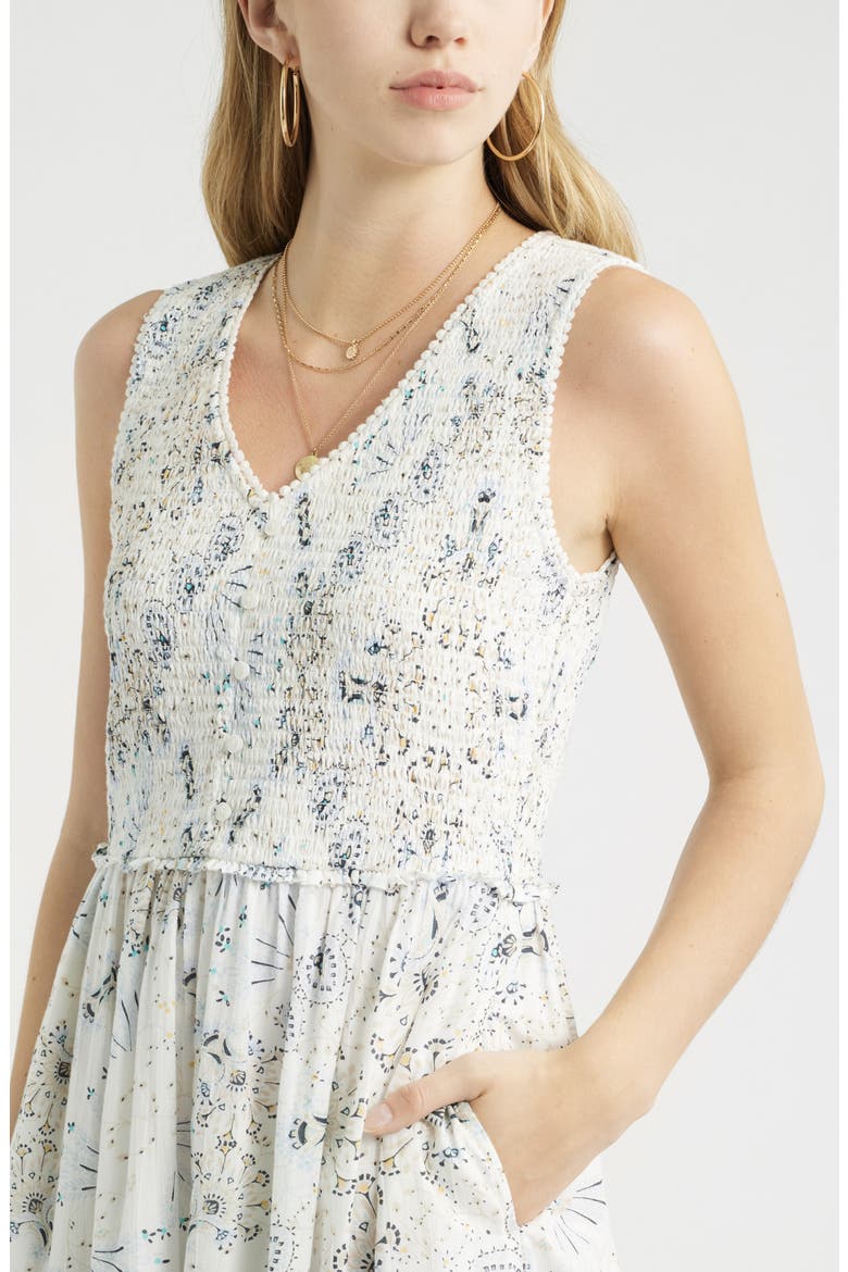Smocked Tank Midi Dress, Alternate, color, IVORY- BLUE SCARF FLORAL