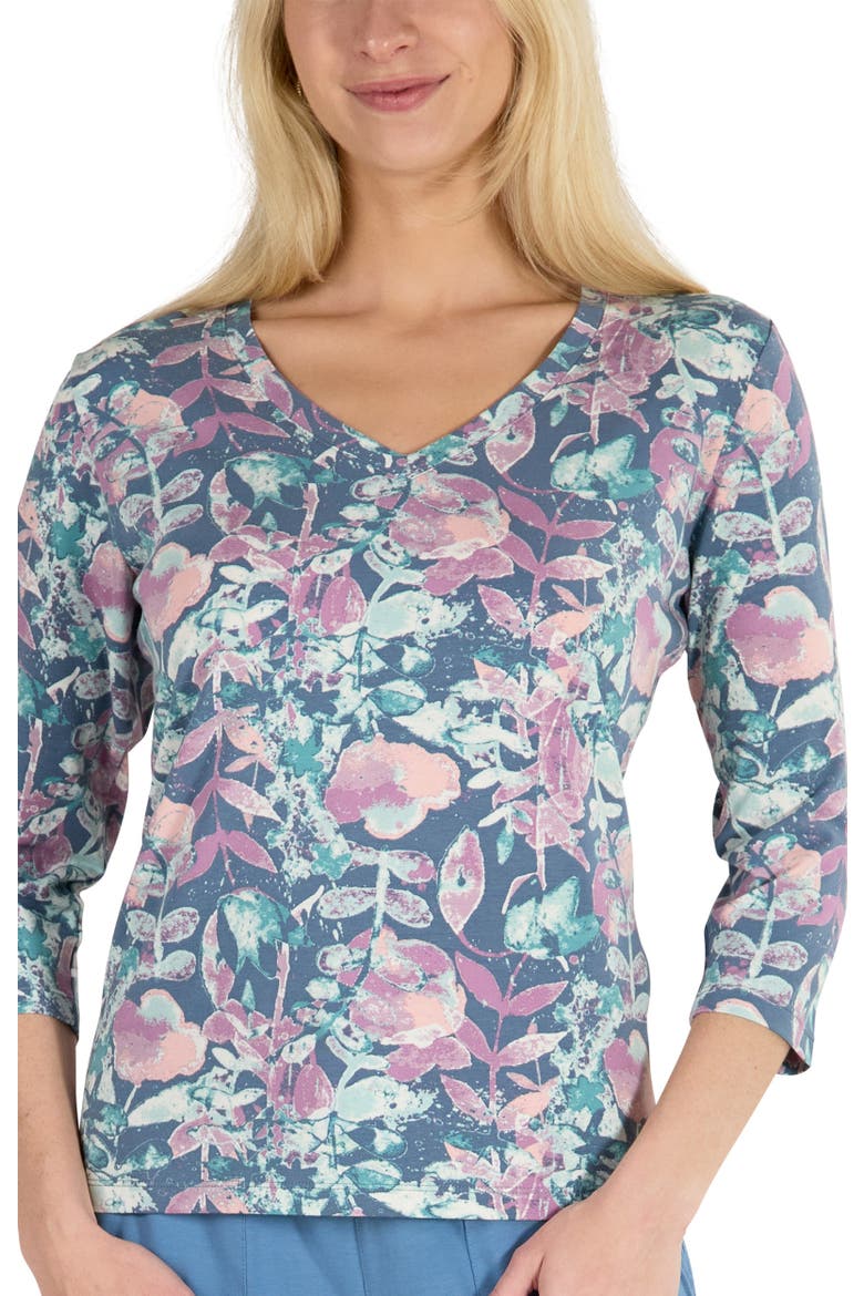 3/4 Sleeve V-Neck R&R Tee, Main, color, Twilight Flora