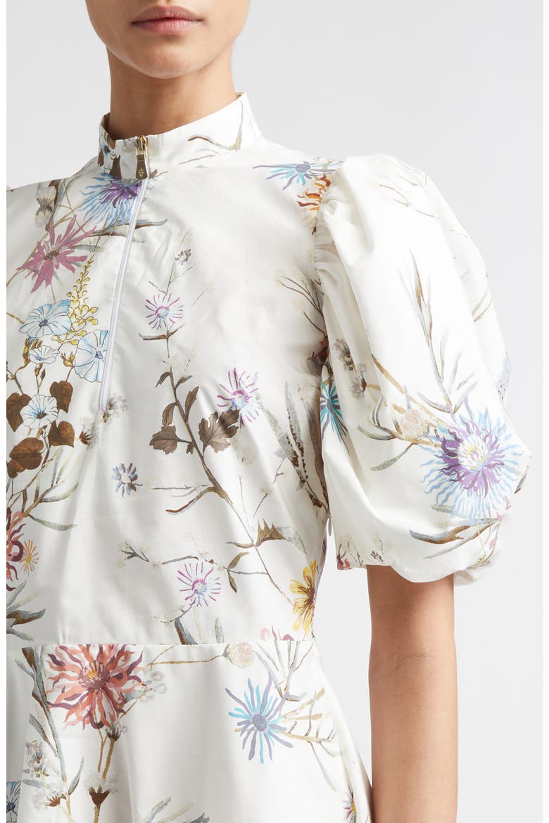 Floral Puff Sleeve Cotton Poplin Dress, Alternate, color, 01 WHITE