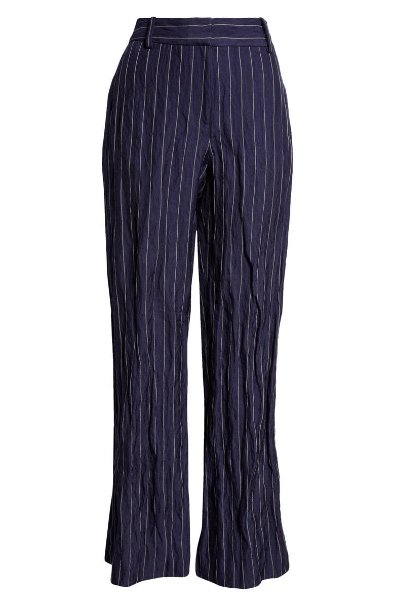 Lafayette 148 New York Sulllivan Metallic Pinstripe Crinkle Pants, Alternate, color,