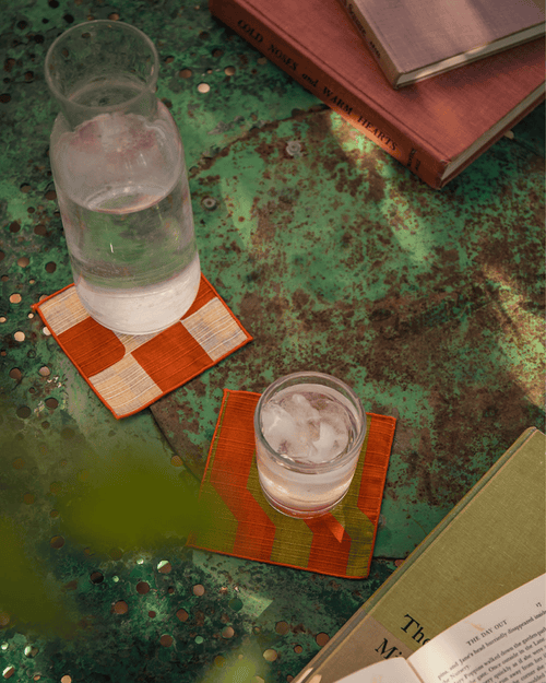 Tortuga Forma Stripe Cocktail Napkins Set Of 4 In Orange
