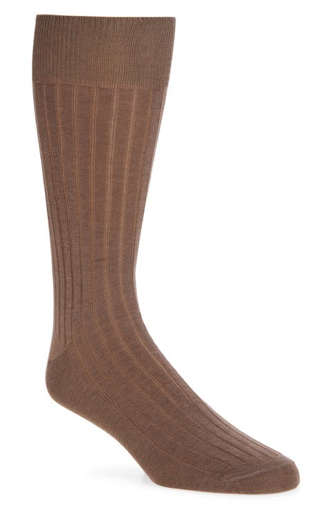Ribbed Mercerized Cotton Blend Dress Socks