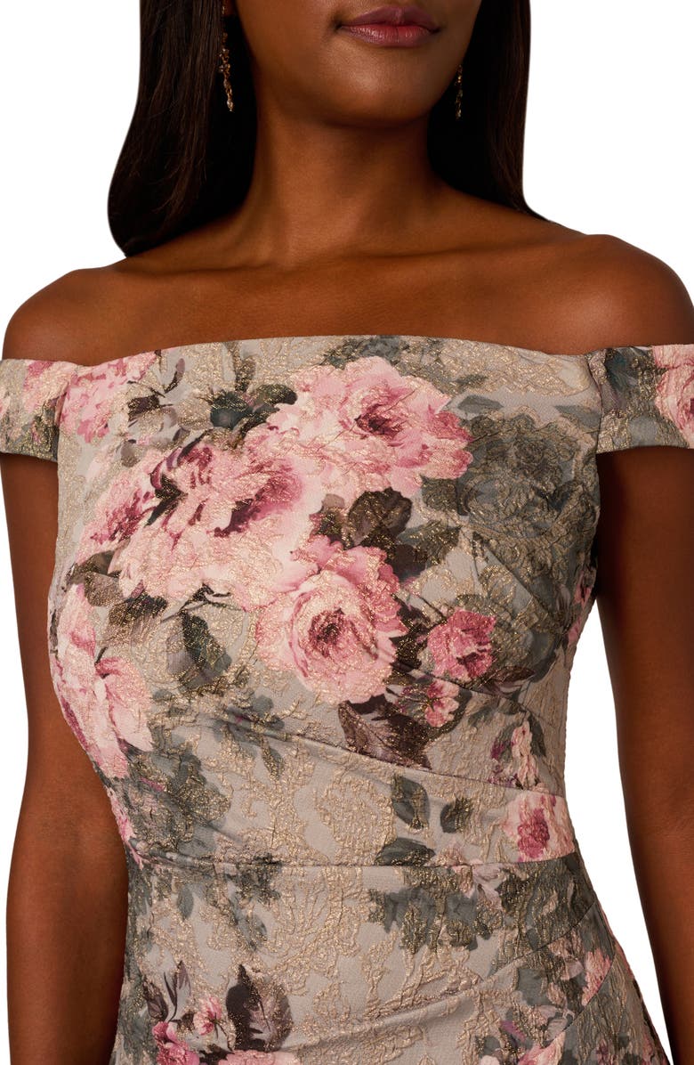 Adrianna Papell Metalasse Off the Shoulder Stretch Column Gown, Alternate, color, 