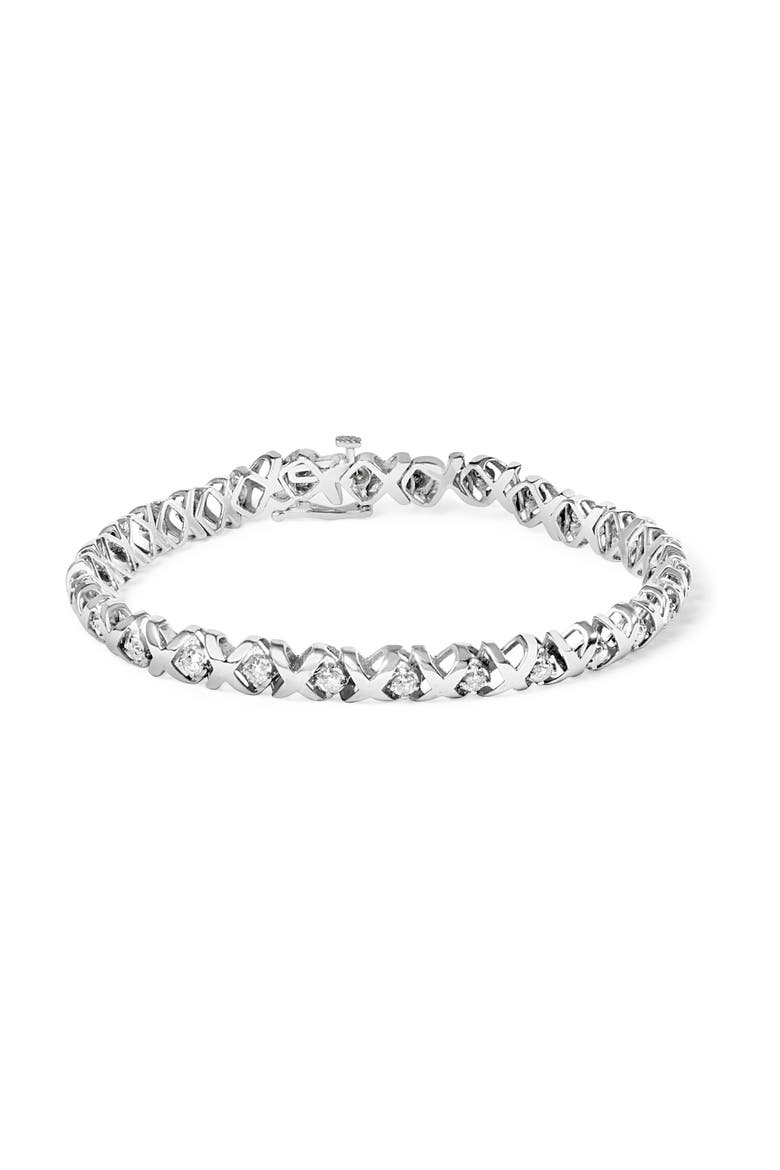 10K White Gold 1 1/2 Cttw Diamond Alternating Diamond and X-Link Tennis Bracelet, Main, color, White
