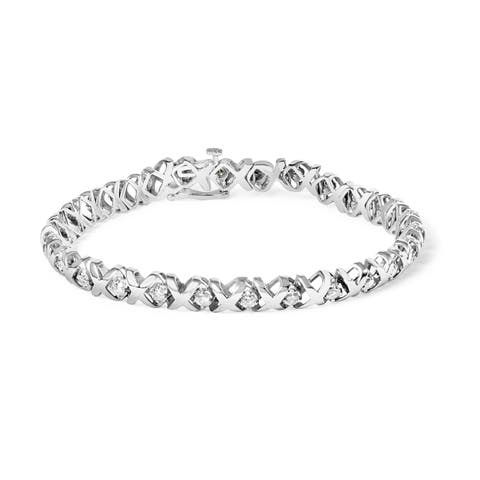 10K White Gold 1 1/2 Cttw Diamond Alternating Diamond and X-Link Tennis Bracelet