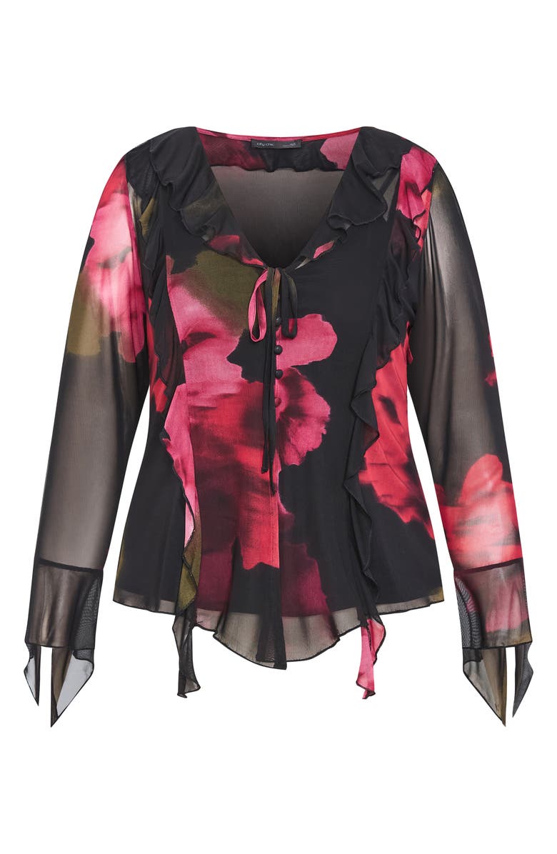 City Chic Vivid Mesh Ruffle Top, Alternate, color, Vivid Garden