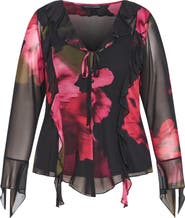 City Chic Vivid Mesh Ruffle Top