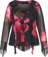 City Chic Vivid Mesh Ruffle Top