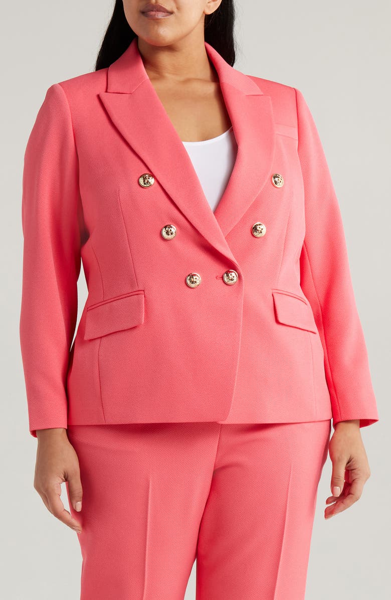 Tahari ASL Double Breasted Twill Blazer, Main, color, Sunset