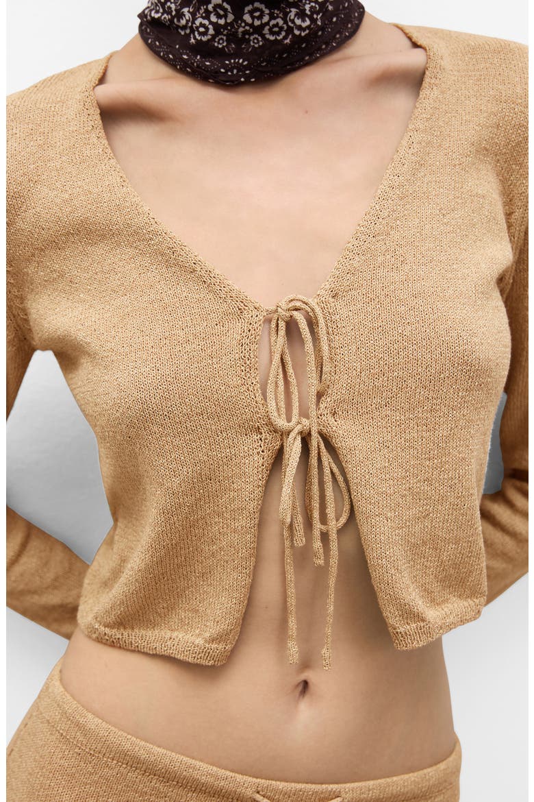 Metallic Tie Front Cardigan, Alternate, color, GOLD