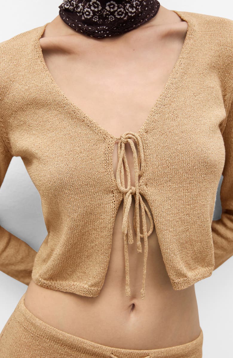 MANGO Metallic Tie Front Cardigan, Alternate, color, 