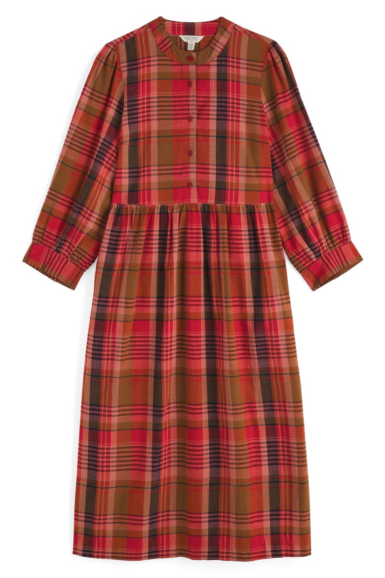 Trenkan Plaid Long Sleeve Organic Cotton Midi Dress, Alternate, color, SPRING SQUALL SQUASH